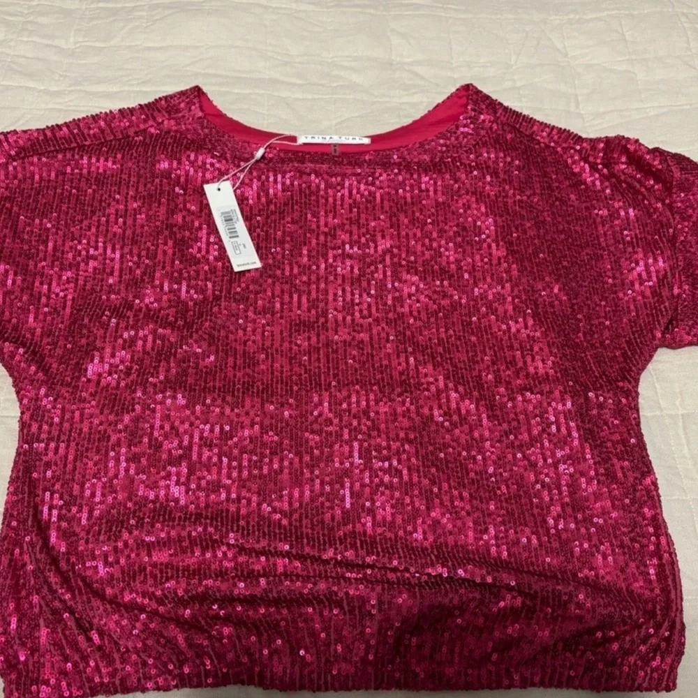 Trina Turk Fuchsia Sequin Short Sleeve Top - Picture 4 of 6